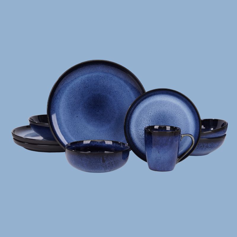 Christmas Empire Blue Haze Reactive Glazed Porcelain Dinner Set, Serve for 4