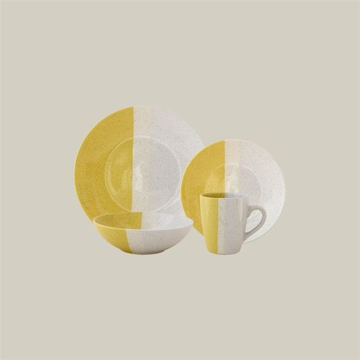 16 Pieces Dinner Set Serve 4 Compact Light Pink, Blue,Yellow