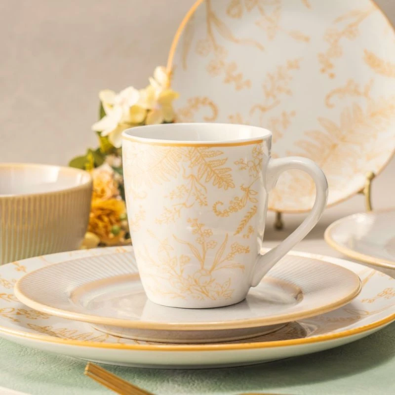 Autumn Botanical Ceramic Dinnerware Set – Fluted Embossed Reactive Glaze With Leaf Decal & Pad Printing factory