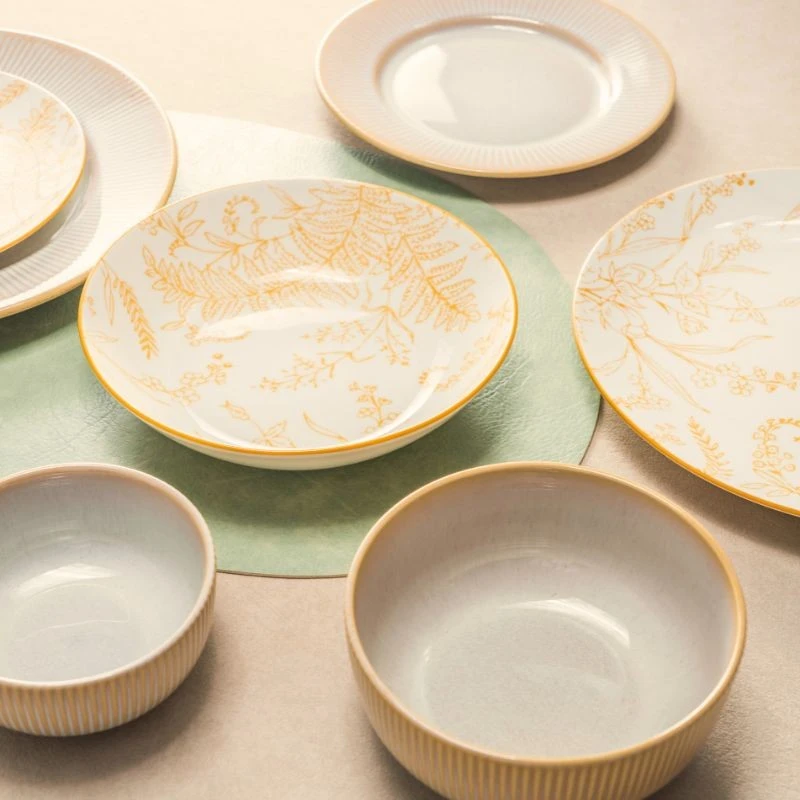 Autumn Botanical Ceramic Dinnerware Set – Fluted Embossed Reactive Glaze With Leaf Decal & Pad Printing best