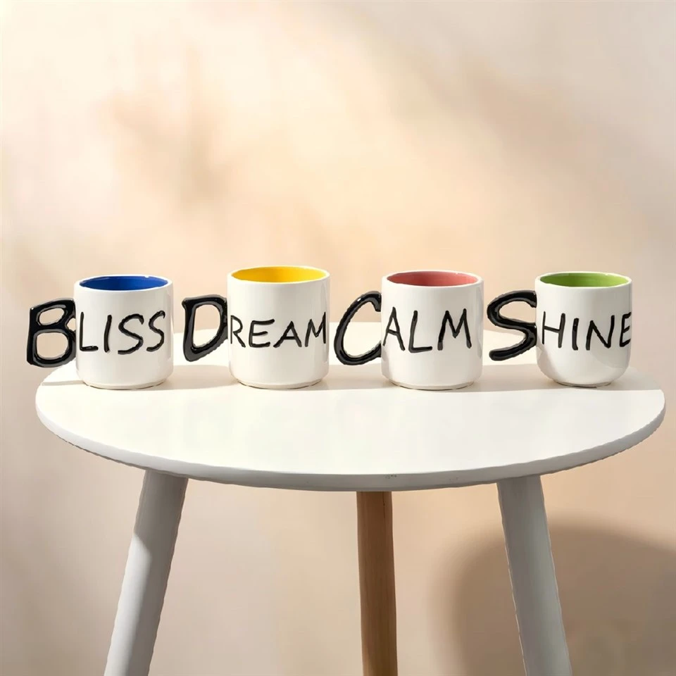 BLISS, DREAM, CALM, And SHINE Alphabet Handle Mug Collection
