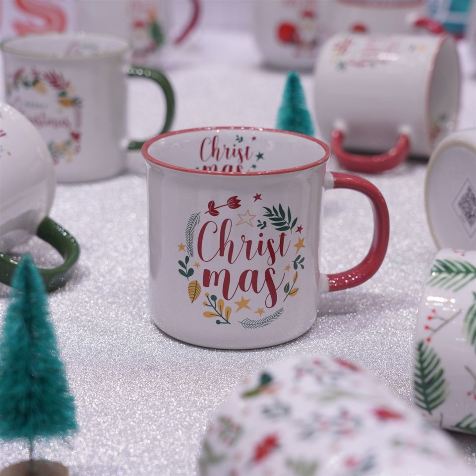 Elegant Enamel Christmas Coffee Mug Set | Set Of 4