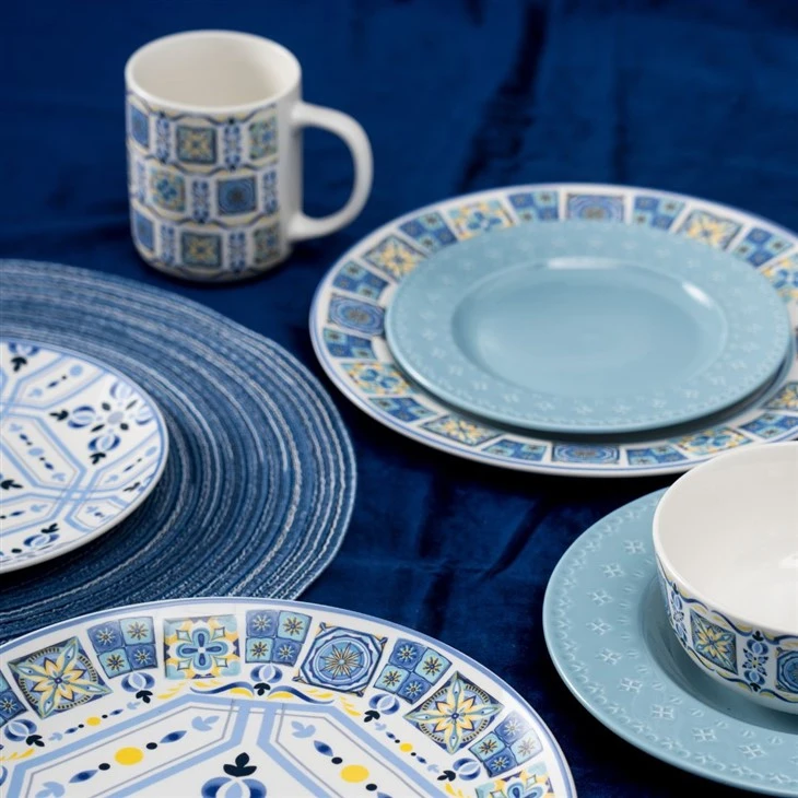 Mediterranean Geometry 16-Piece Dinnerware Set | Blue & Green Mix-and-Match Patterns