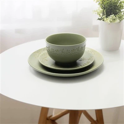 12-Piece Green Pad Print Dinnerware Set