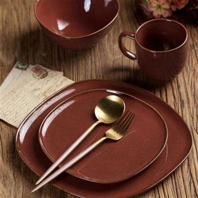 "Cinnabar" Vintage Glazed Red Tableware Set