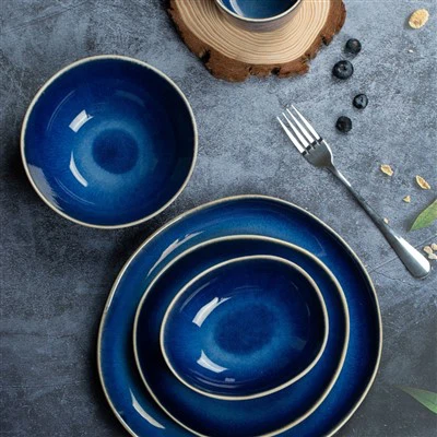 Deep Blue Organic Egg Shape Tableware Set 16 Pcs