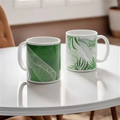 Green Tropical Leaves White Ceramic Mug